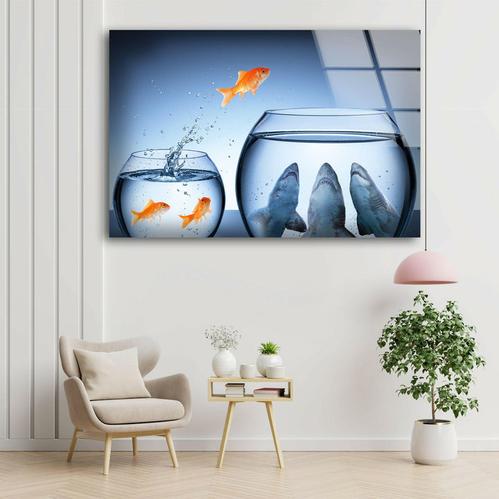 Goldfish Shark Glass Wall Art large glass photo prints, glass wall photos