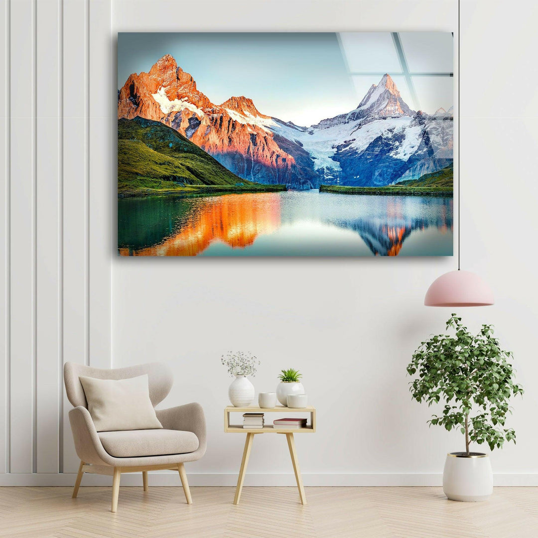 Swiss Alps Mountains Glass Wall Art Glass Printing Wall Art, Print photos on glass