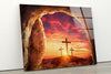 Christian Cross with Sunset Tempered Glass Wall Art