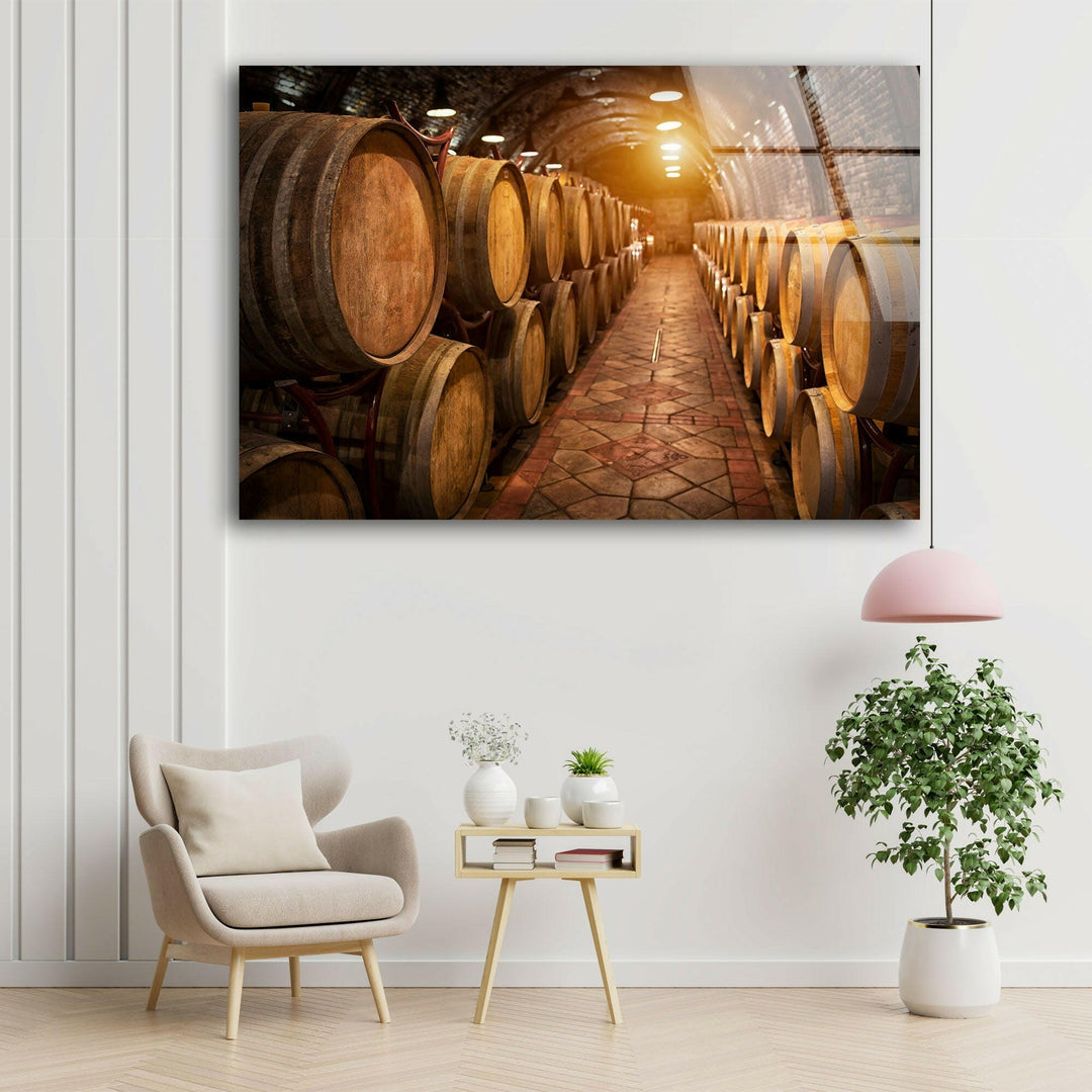 Wine Cellar Glass Wall Art, picture on glass wall art, photos printed on glass