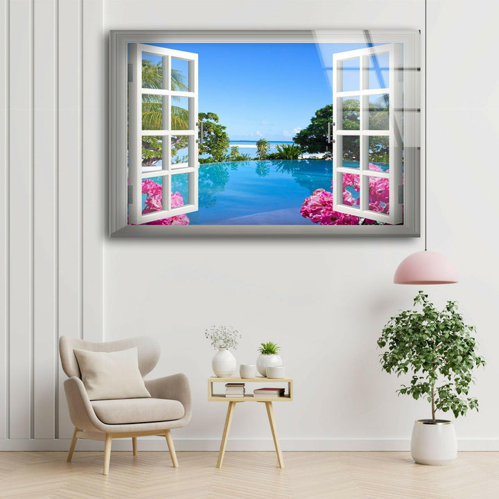 Tropical Beach Window Glass Wall Art