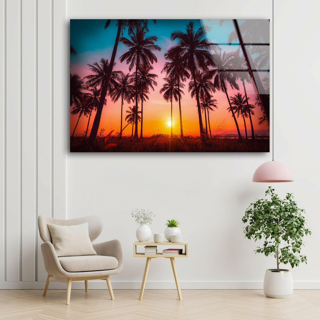 Palm Tree Tropical View Modern Glass Photo Prints for Walls