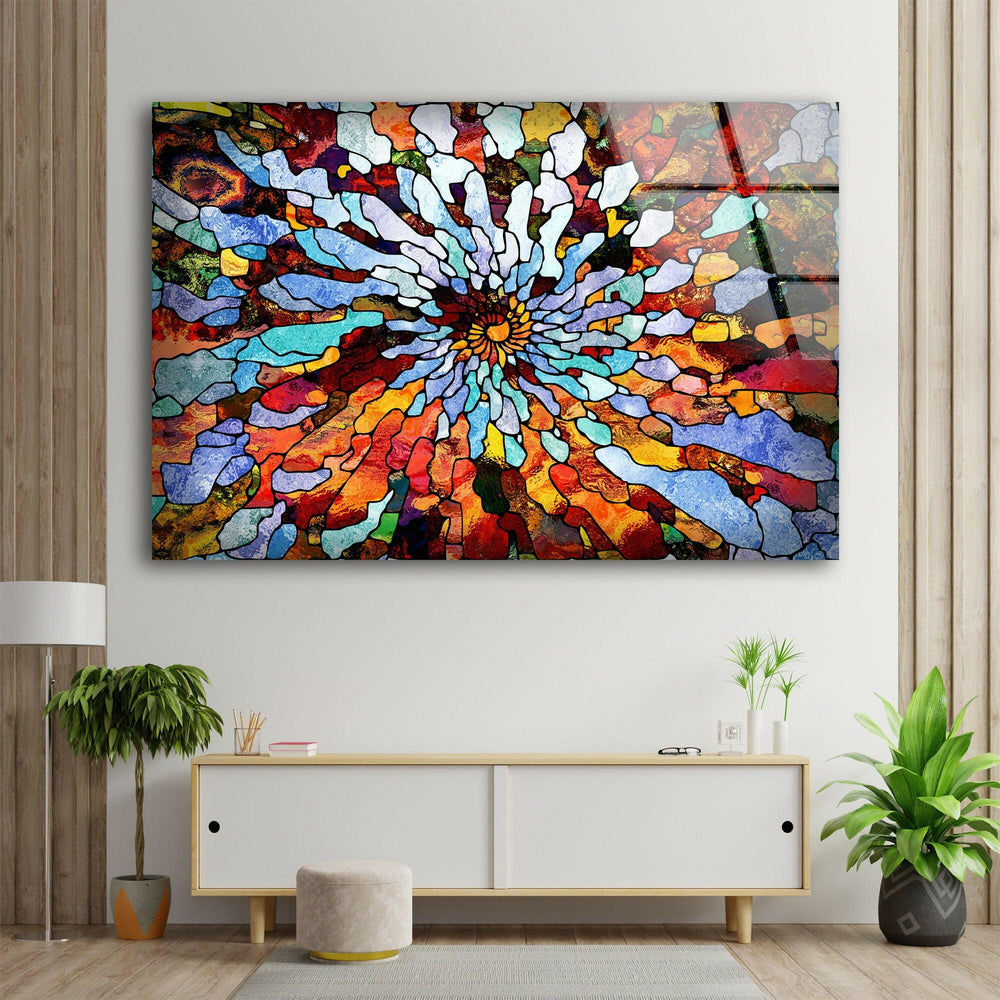 Colorful Stained Design Glass Wall Art - Add a touch of elegance with Glass Paintings and Wall Art. Explore our range of glass wall hanging pieces, including abstract stained glass and blue glass wall art. Customizable and durable, our glass art work is perfect for any decor. Shop now and enjoy free shipping.