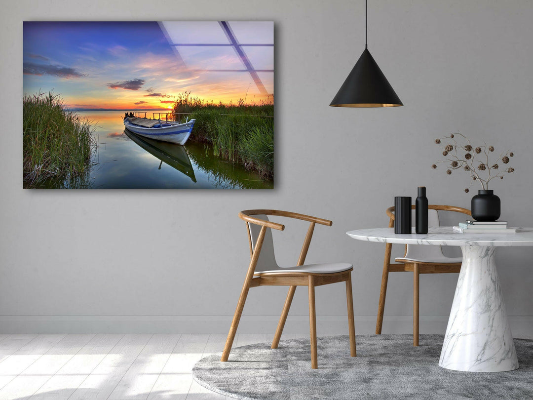 Rowing Boat On Lake Glass Wall Art Glass Printing Wall Art, Print photos on glass