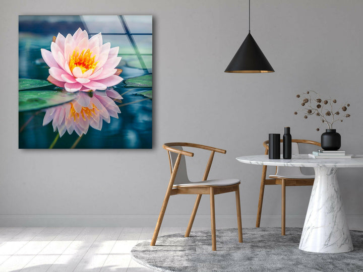 Pink Lotus Flower Glass Wall Art, Glass Printing Wall Art, Print photos on glass