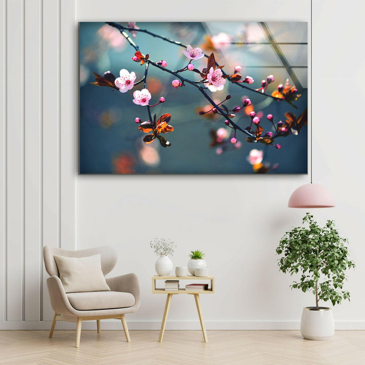 Sakura Cherry Blossom Glass Wall Art, glass art painting, glass art for the Wall