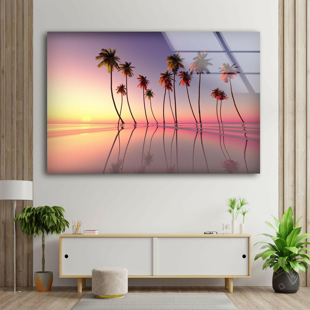 Fantasy Tropical Beach Glass Wall Art print on glass, glass printed photos