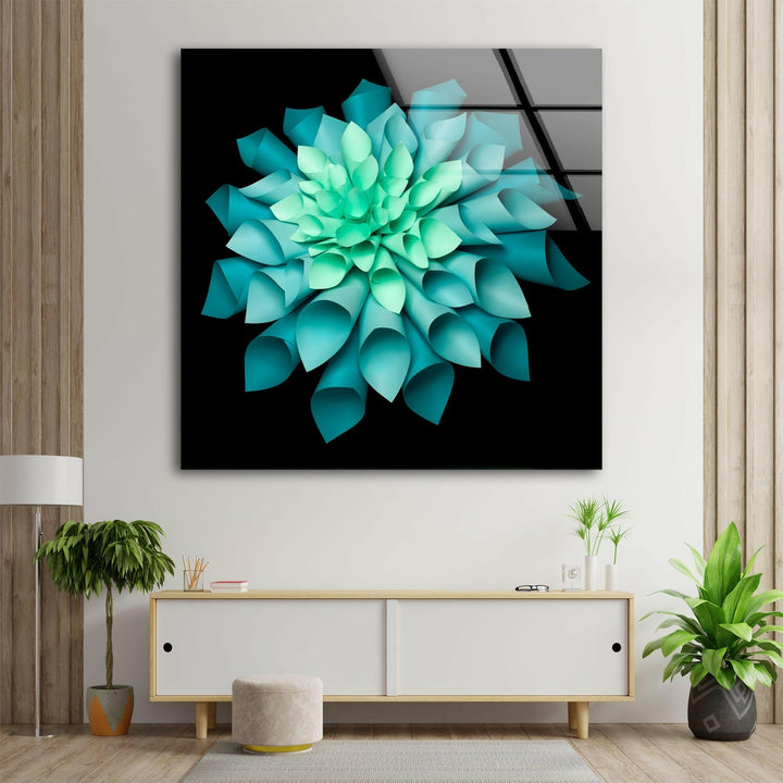 Green Paper Origami Flower Glass Wall Art, art glass wall art, glass wall art pictures
