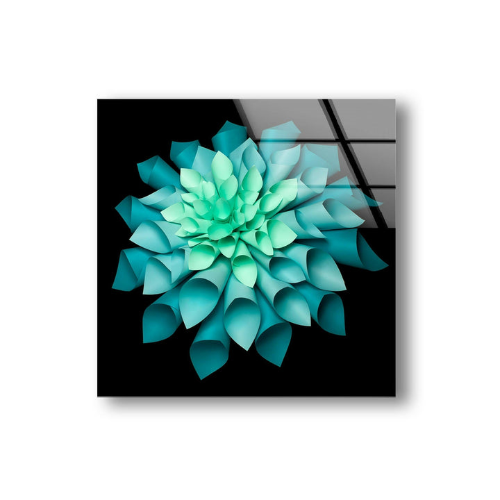 Green Paper Origami Flower Glass Wall Art, picture on glass wall art, photos printed on glass
