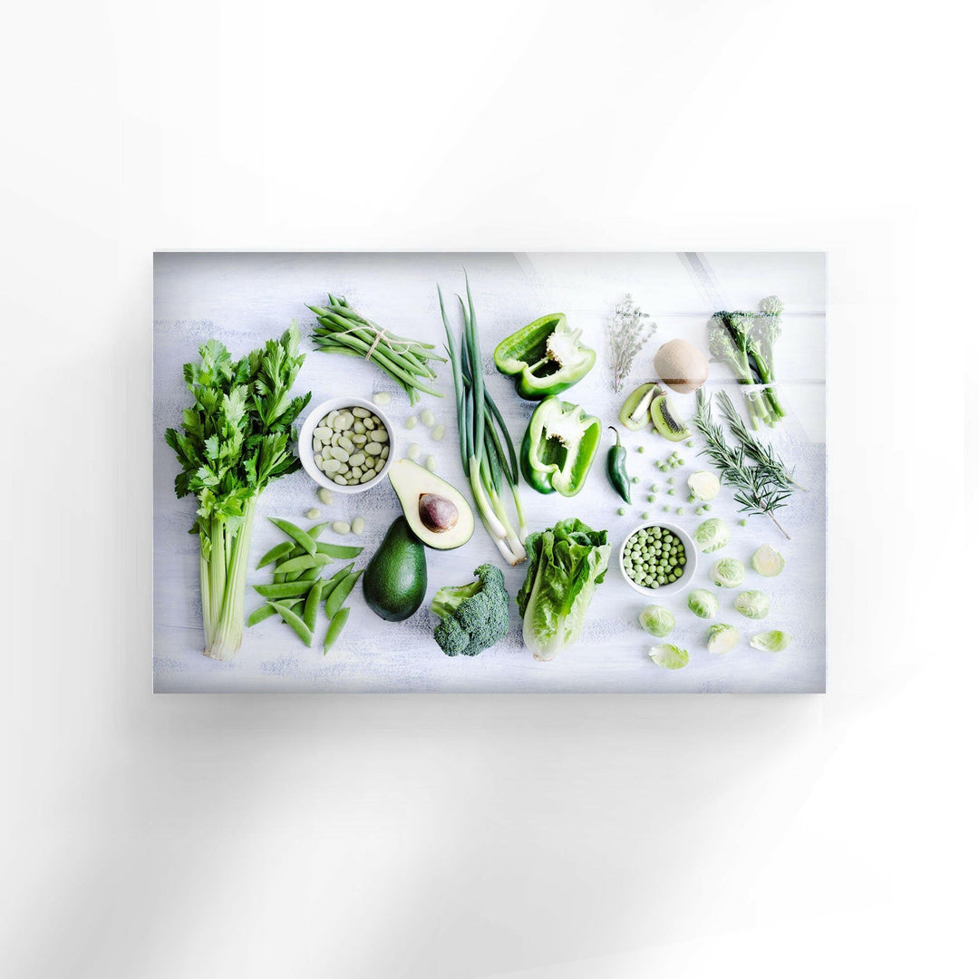 Green Vegetables Glass Wall Art, glass art painting, glass art for the Wall