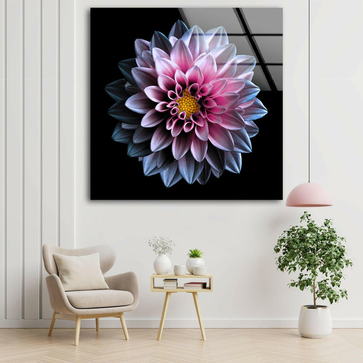 Purple Flower On Black Glass Wall Art, glass pictures for Wall, glass prints wall art
