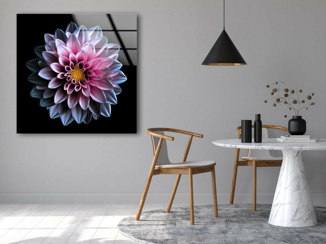 Purple Flower On Black Glass Wall Art, glass image printing, glass prints from photos
