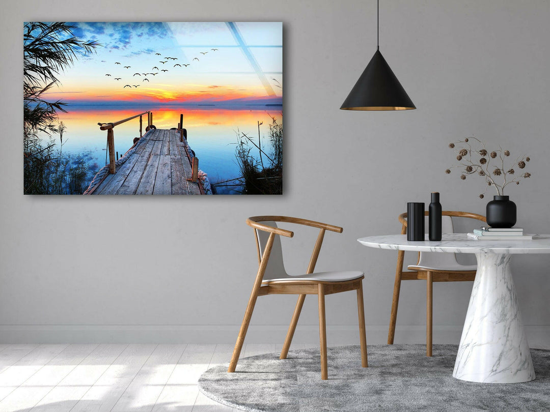 Sunset Jetty Novel Art Glass Wall Art custom glass pictures, glass art prints