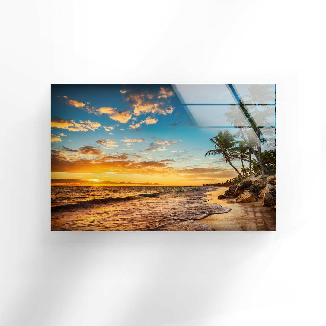 Sunrise on a Tropical Island Glass Wall Art