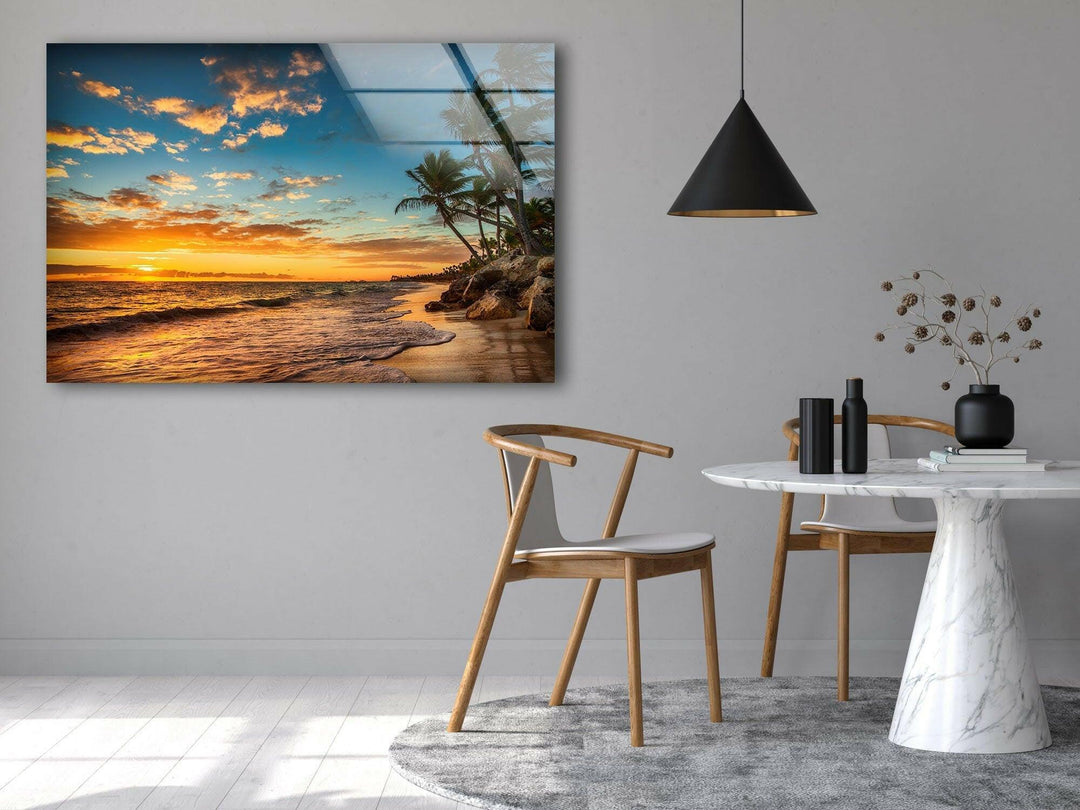 Sunrise on a Tropical Island Glass Wall Art