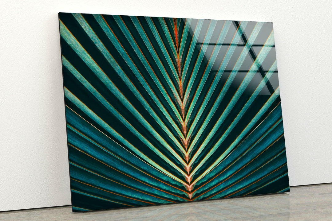 Green Palm Leaf Glass Wall Art, glass image printing, glass prints from photos