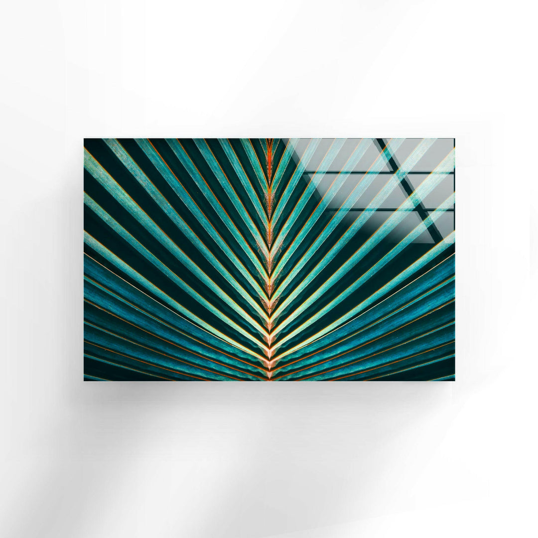 Green Palm Leaf Glass Wall Art, glass image printing, glass prints from photos