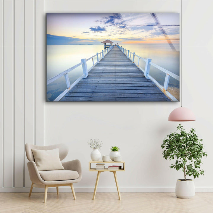 Old Wood Bridge Pier Glass Wall Art