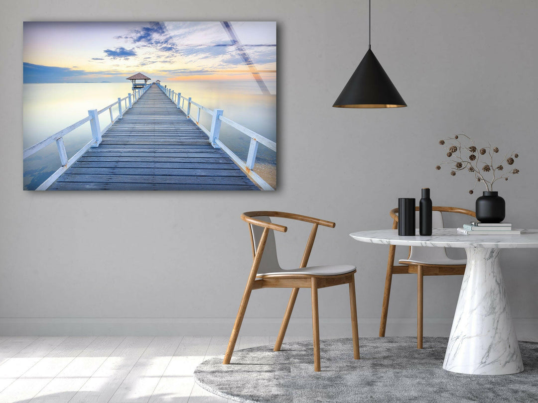 Old Wood Bridge Pier Glass Wall Art