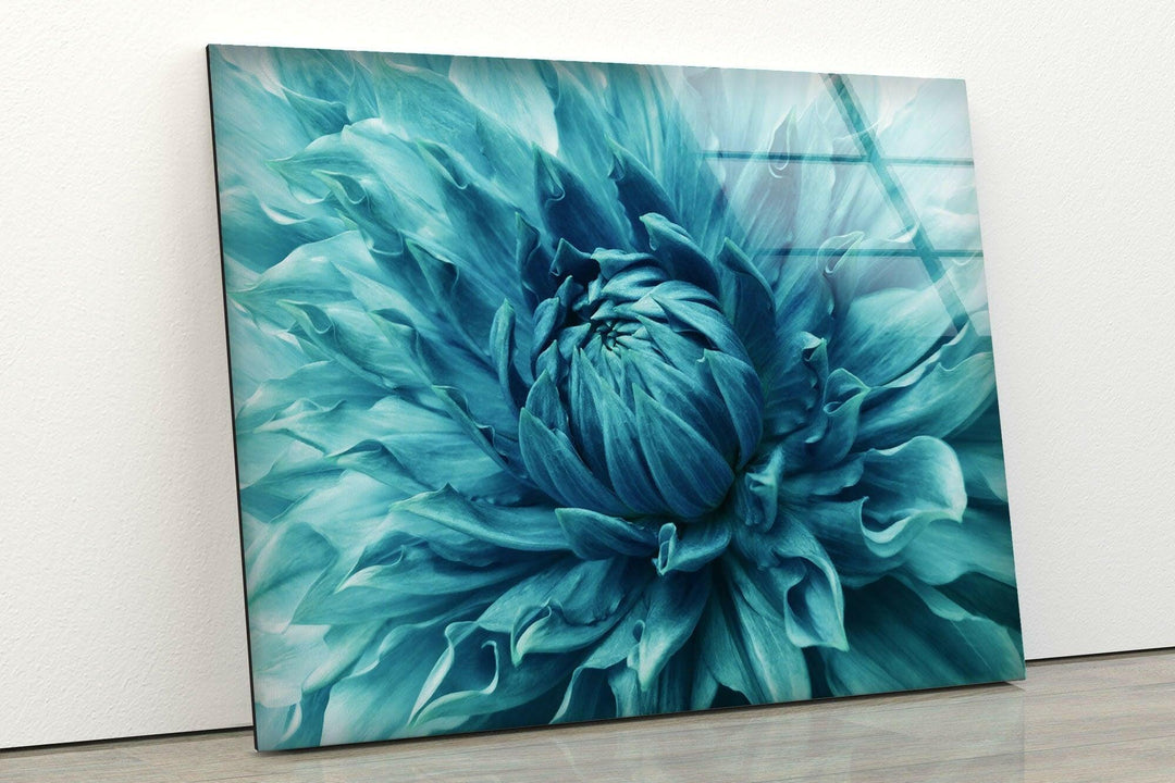 Dahlia Turquoise Flower Glass Wall Art, Glass Printing Wall Art, Print photos on glass