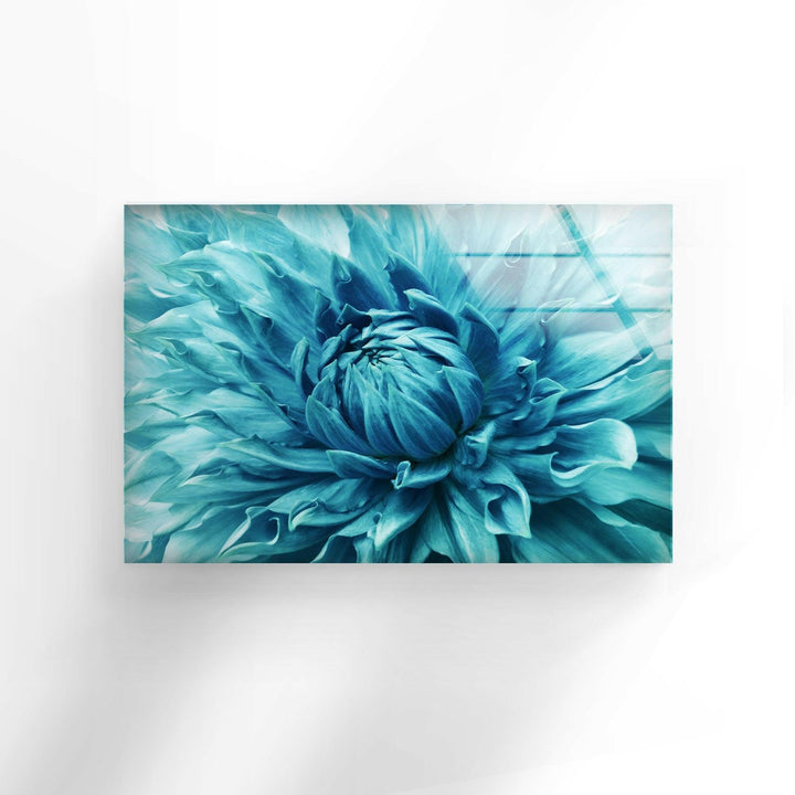 Dahlia Turquoise Flower Glass Wall Art, glass art painting, glass art for the Wall