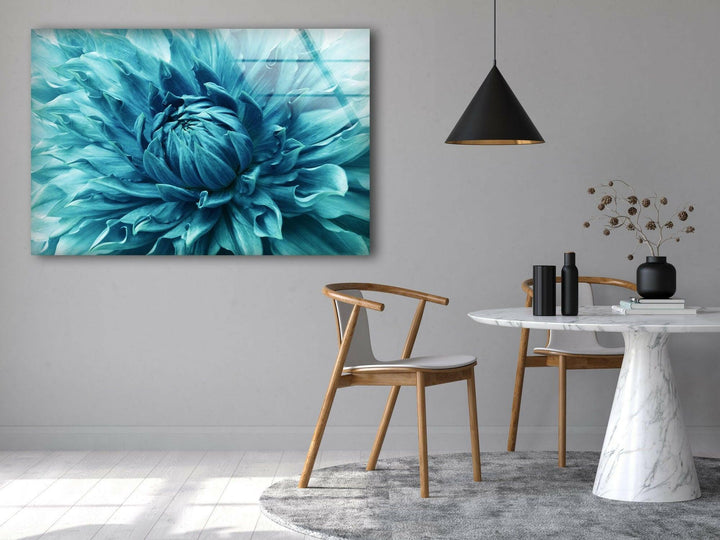 Dahlia Turquoise Flower Glass Wall Art, glass image printing, glass prints from photos