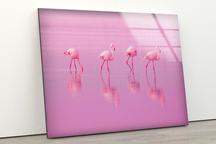 Pink Flamingos Glass Wall Art print on glass, glass printed photos