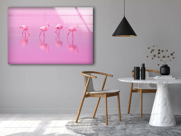 Pink Flamingos Glass Wall Art glass art painting, glass art for the Wall