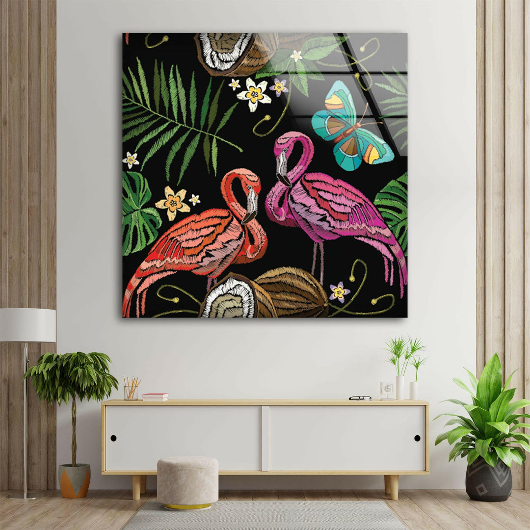 Flamingo Painting Glass Wall Art photo print on glass, prints on glass wall art