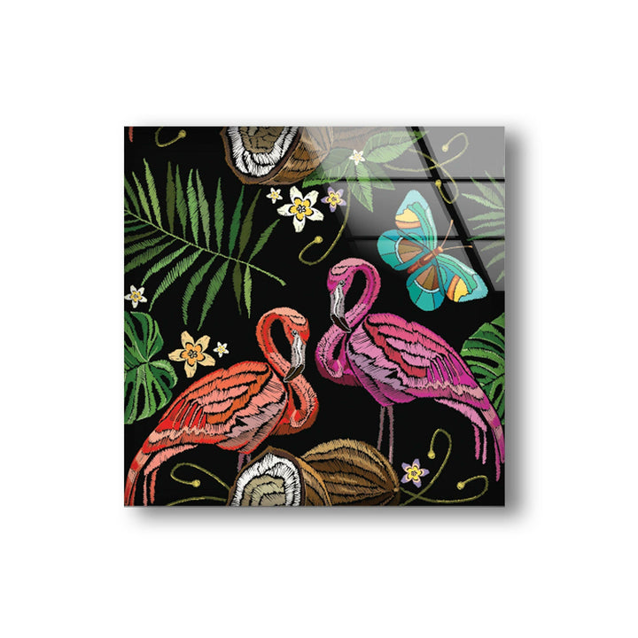 Flamingo Painting Glass Wall Art custom glass pictures, glass art prints