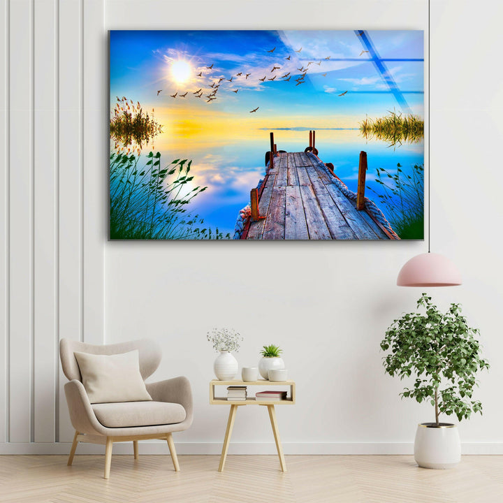 Sea Landscape With a Pier Glass Wall Art