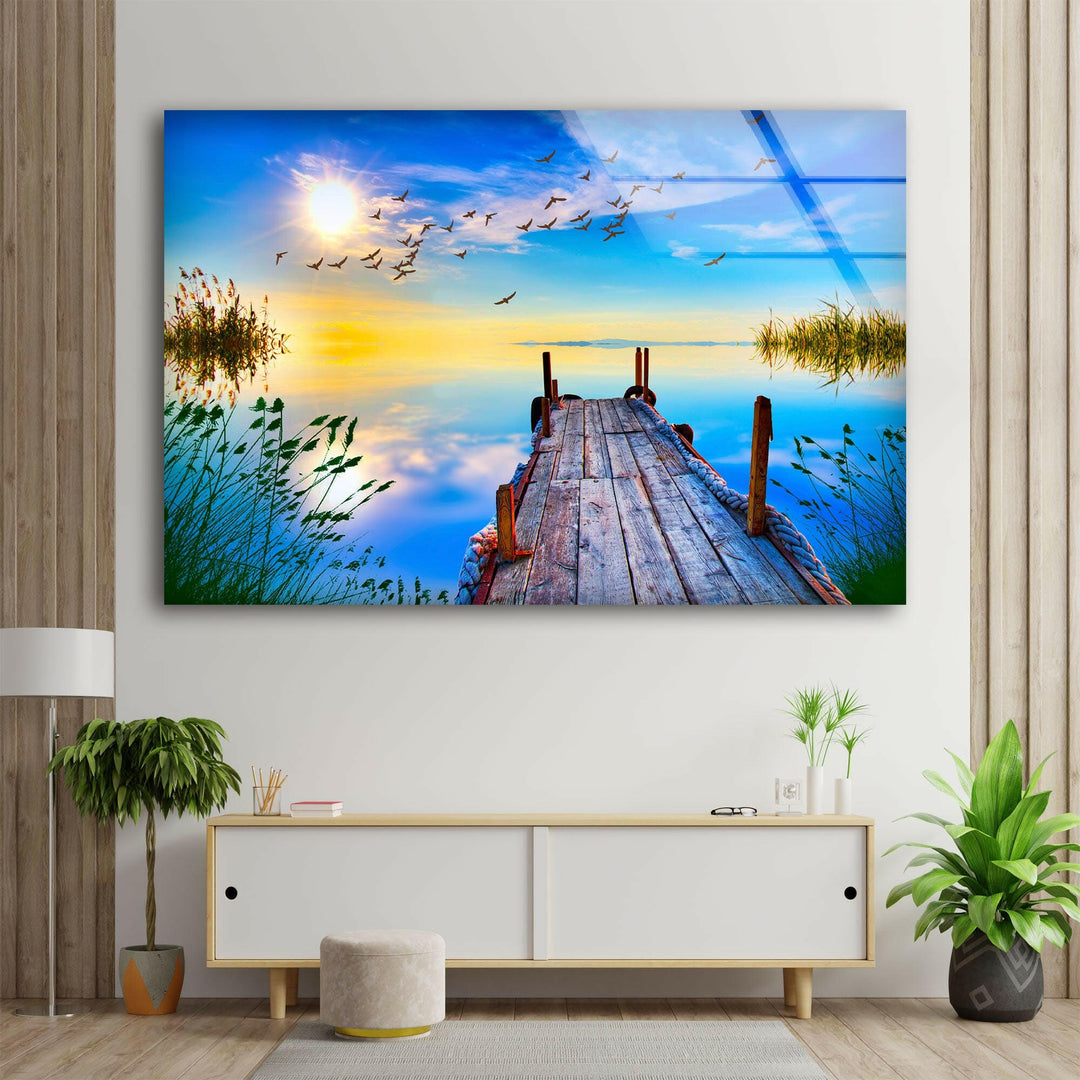 Sea Landscape With a Pier Glass Wall Art