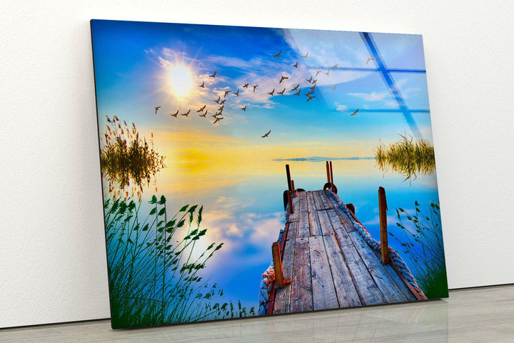 Sea Landscape With a Pier Glass Wall Art