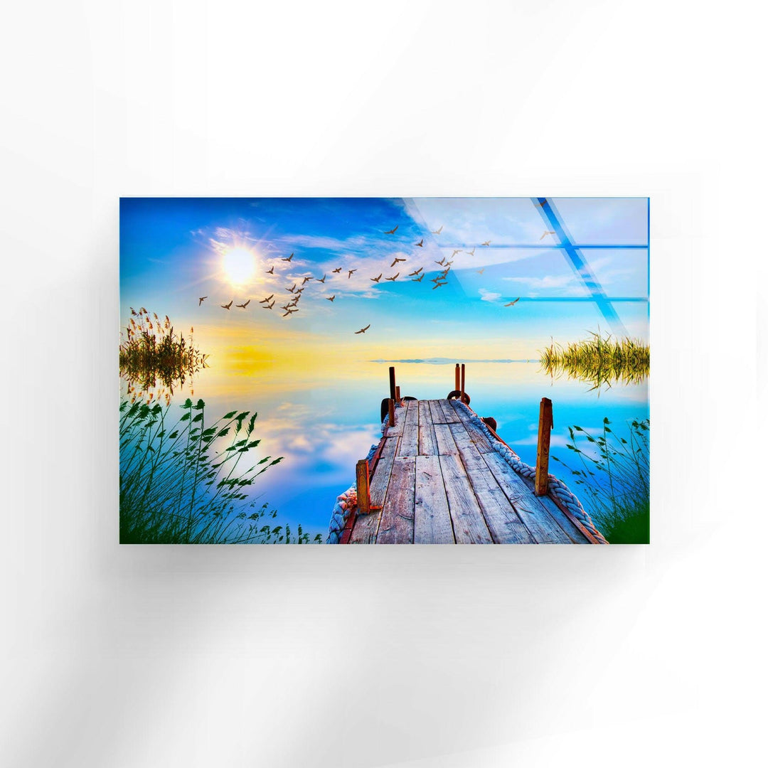 Sea Landscape With a Pier Glass Wall Art