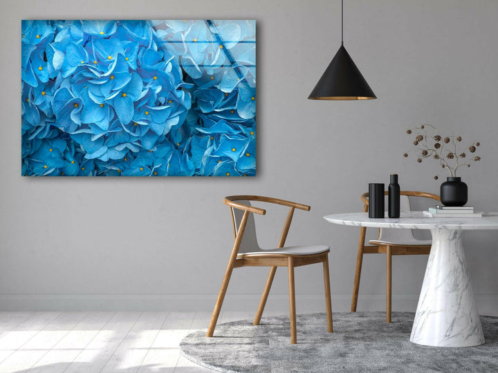 Blue Hydrangeas Glass Wall Art, glass pictures for Wall, glass prints wall art