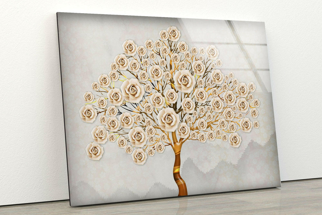 White Rosebush Glass Wall Art, glass image printing, glass prints from photos