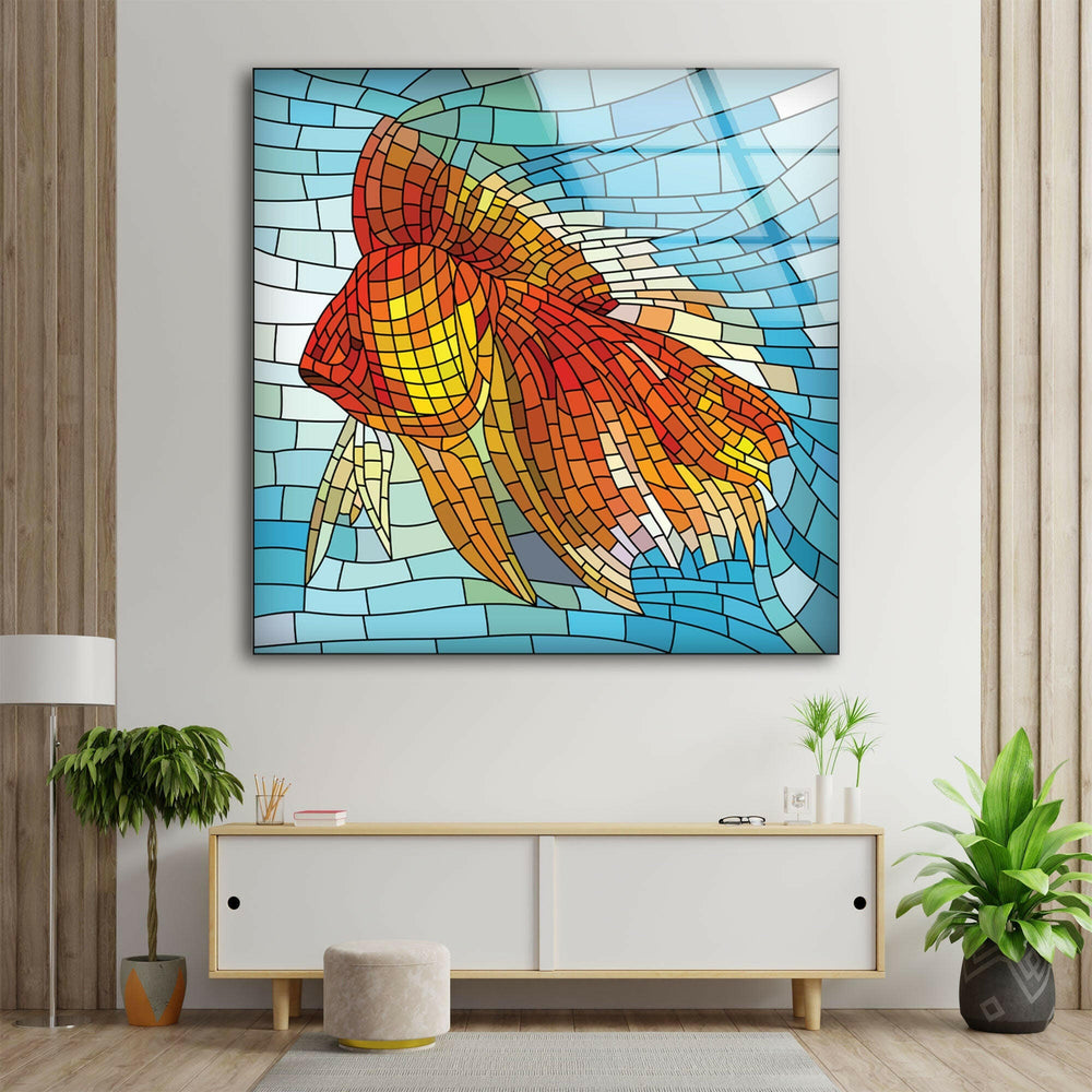 Mosaic Goldfish Glass Wall Art glass art painting, glass art for the Wall