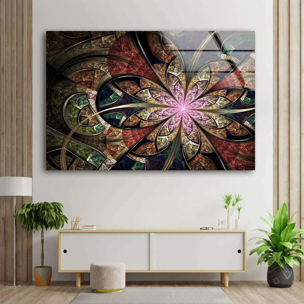 Decorative Brown Fractal Glass Wall Art picture on glass wall art, photos printed on glass
