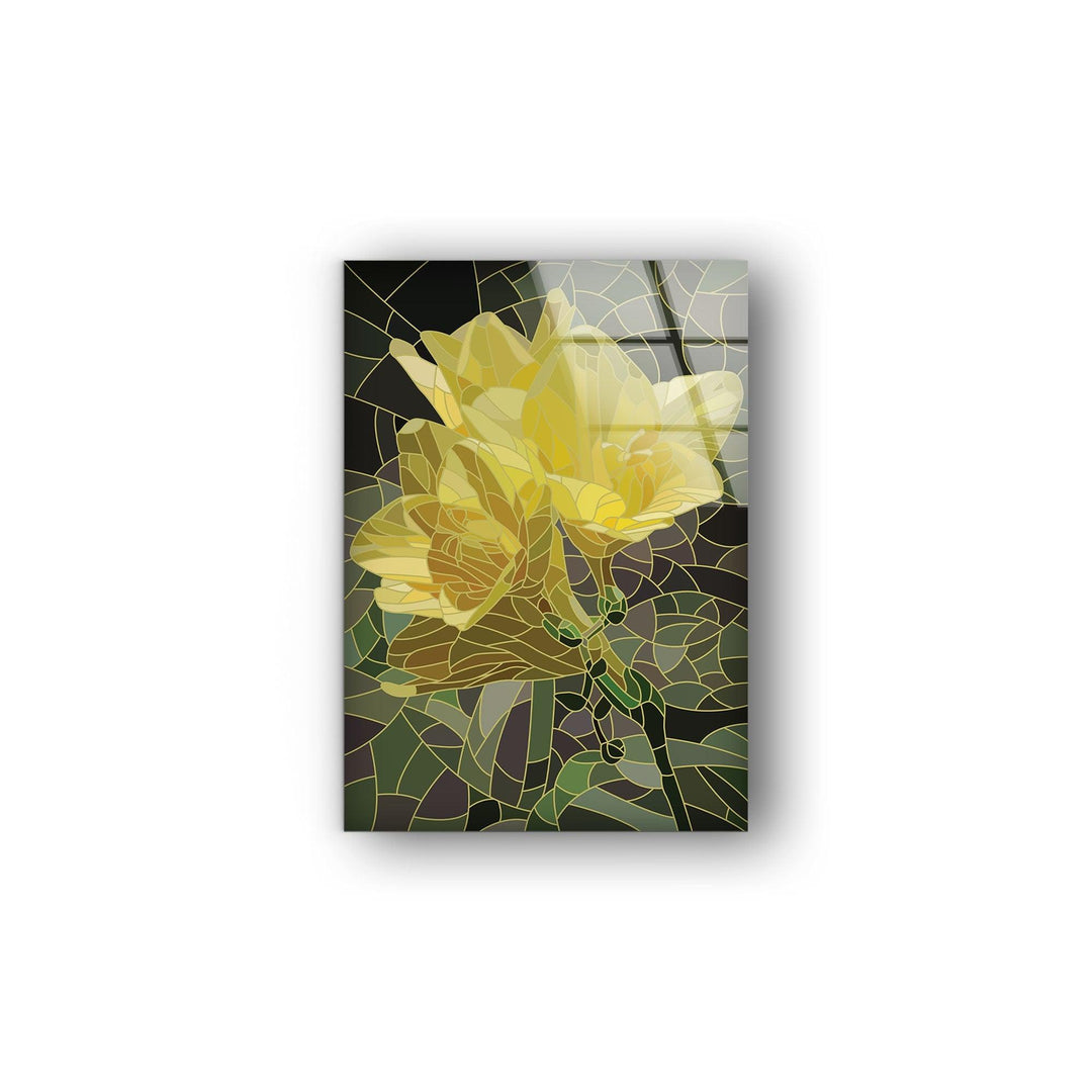 Stained Yellow Flower Glass Wall Art glass pictures for Wall, glass prints wall art