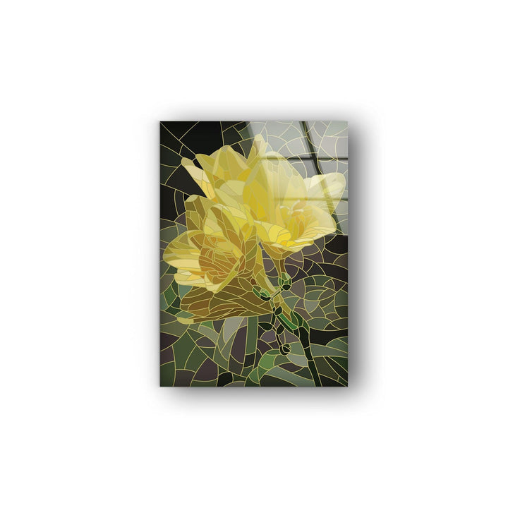 Stained Yellow Flower Glass Wall Art glass pictures for Wall, glass prints wall art