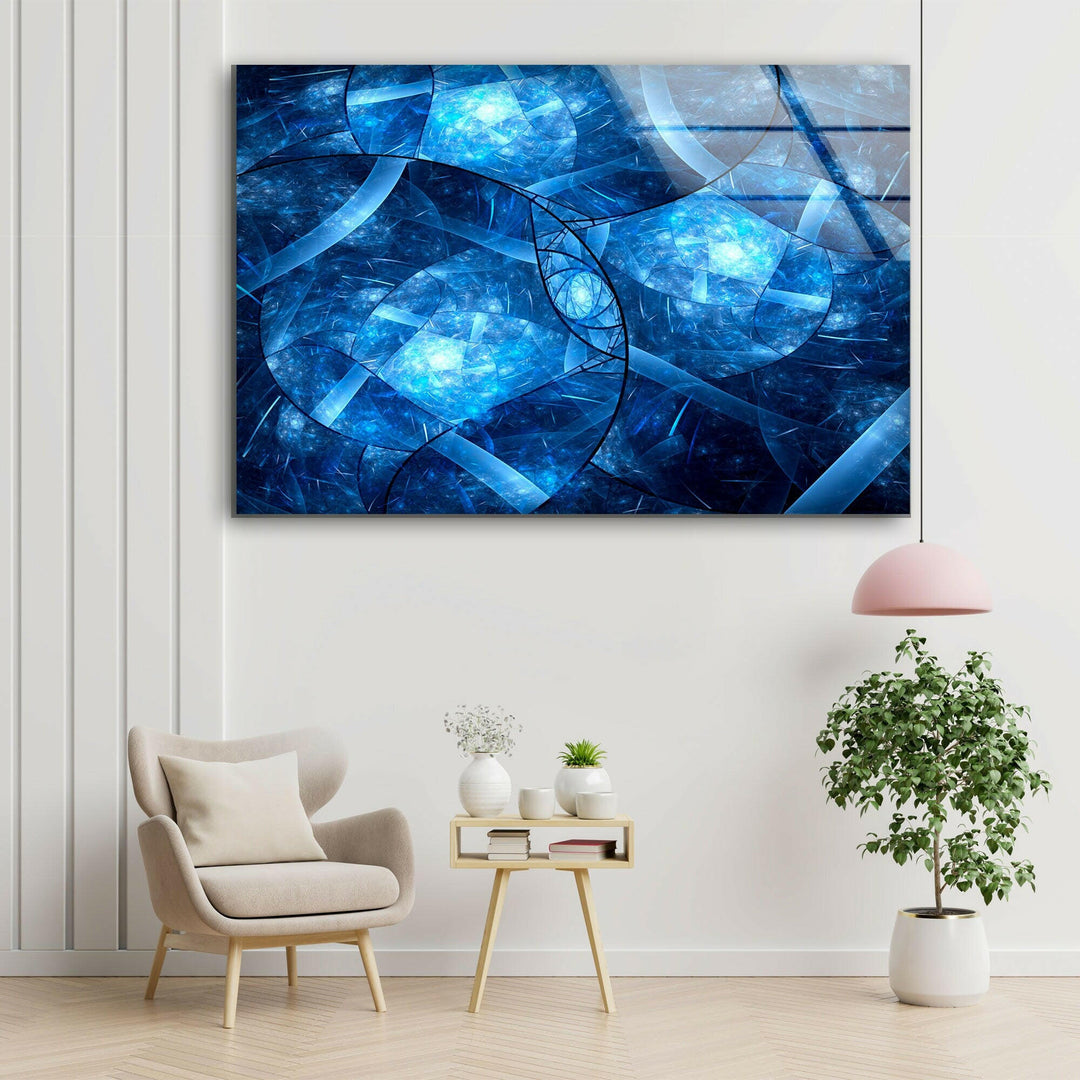 Blue Abstract Patterned Glass Wall Art glass art painting, glass art for the Wall