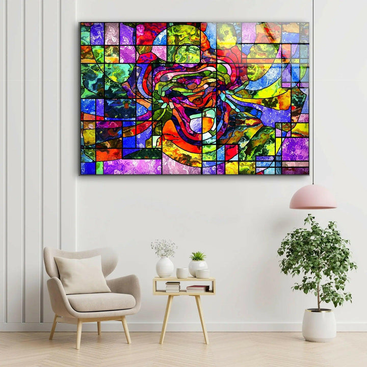 Geometric Mosaic Stained Glass Wall Art large glass photo prints, glass wall photos
