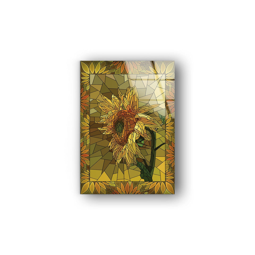 Mosaic Yellow Sunflower Glass Wall Art glass wall decor, glass wall art decor