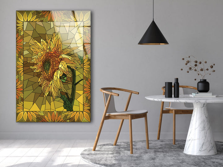 Mosaic Yellow Sunflower Glass Wall Art glass art painting, glass art for the Wall