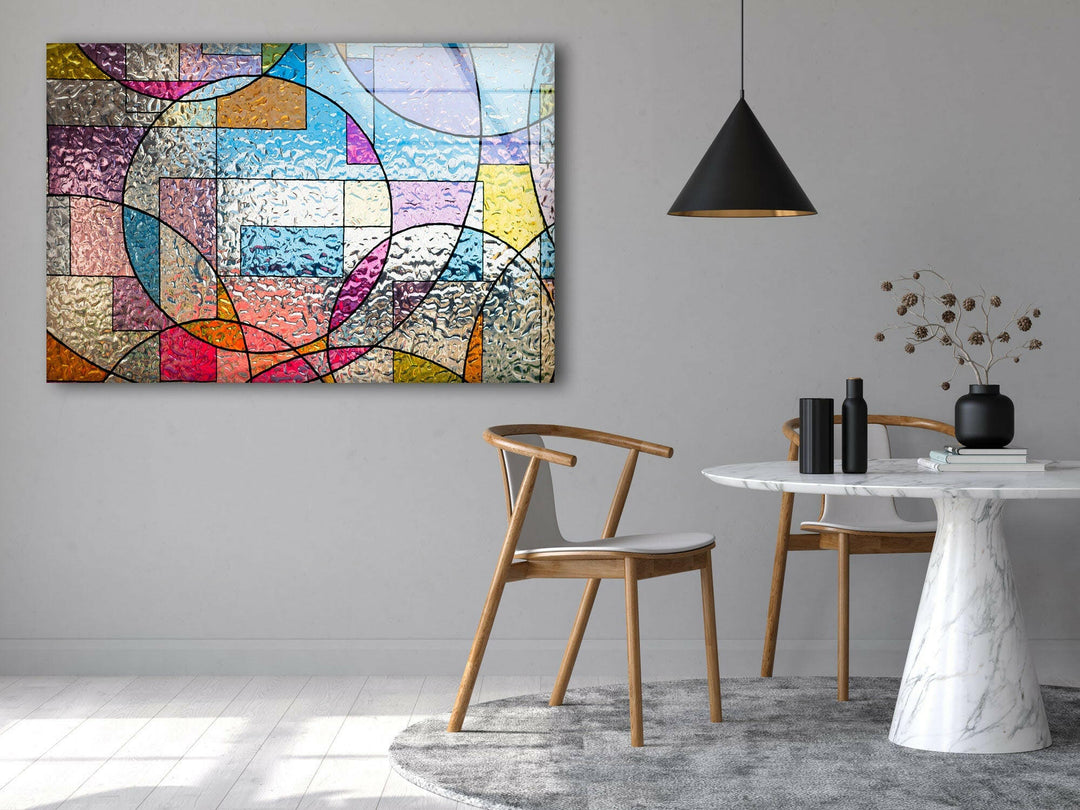 Pink Geometric Stained Glass Wall Art print on glass, glass printed photos