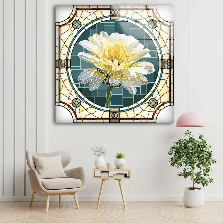 Stained Daisy Glass Wall Art large glass photo prints, glass wall photos