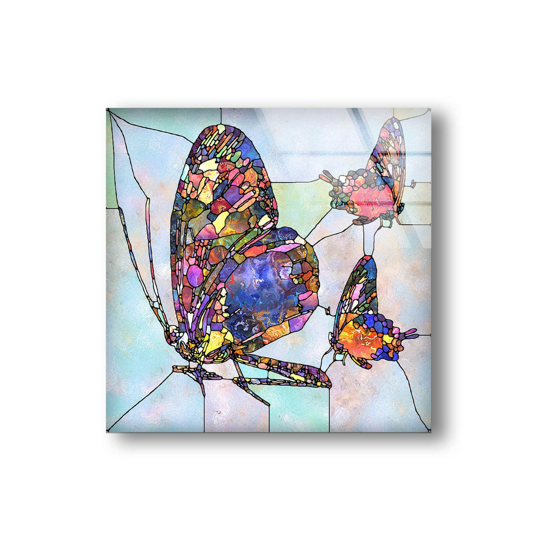 Mosaic Butterfly Glass Wall Art print on glass, glass printed photos