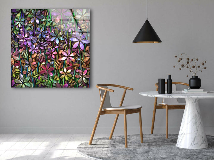 3D Floral Pattern Glass Wall Art, glass pictures for Wall, glass prints wall art