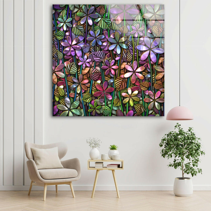 3D Floral Pattern Glass Wall Art, photo print on glass, prints on glass wall art