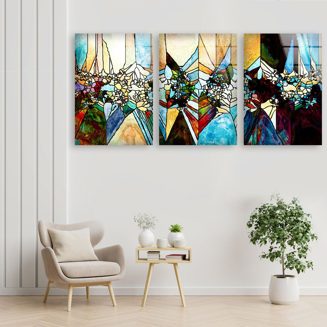 Geometric Mosaic Abstract Glass Wall Art, custom glass photo prints, large glass prints